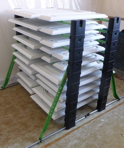 Kitchen doors drying on rack