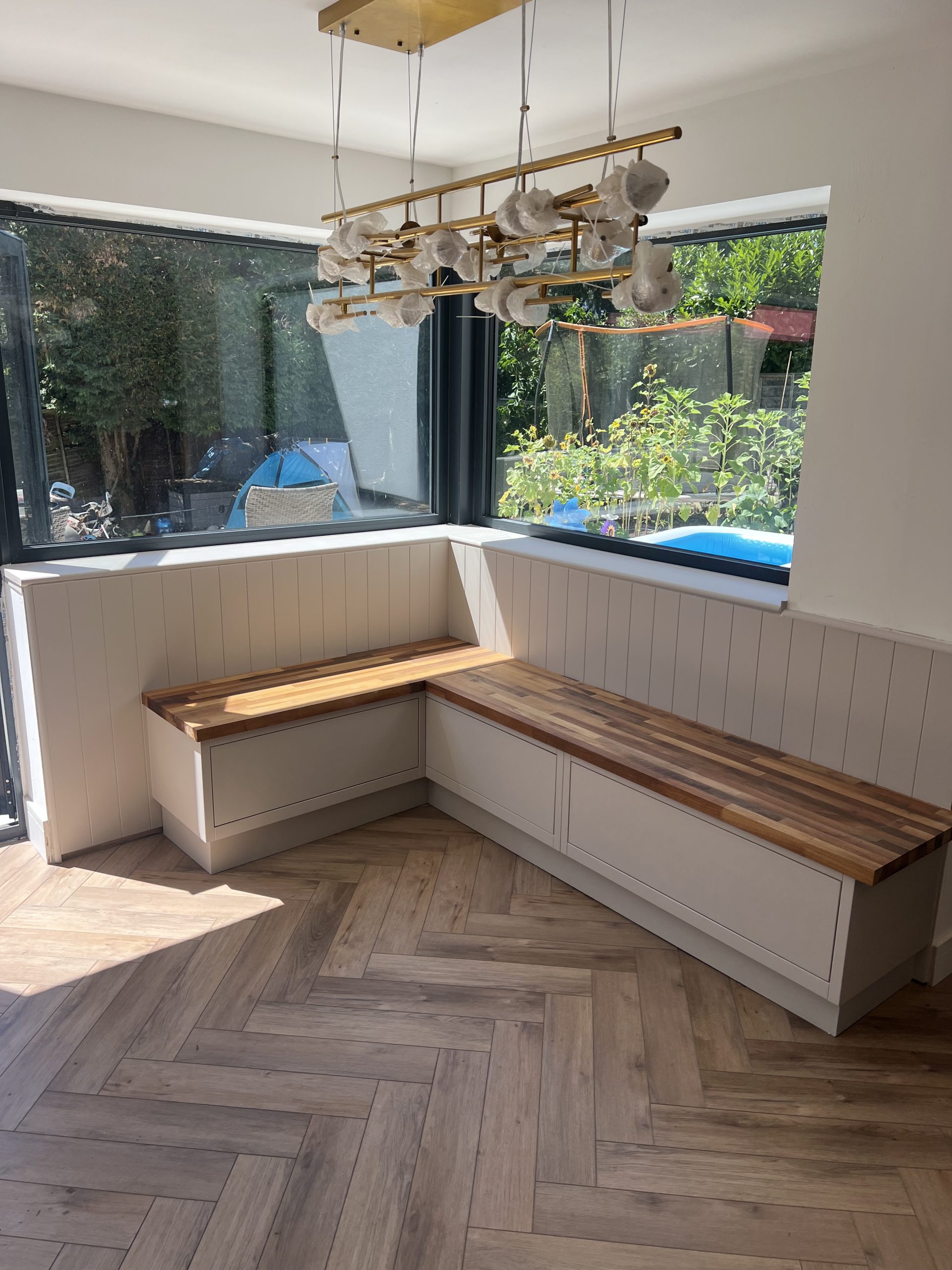 Painted built-in seating area