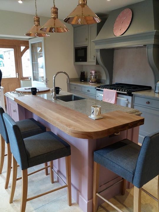 Grey and pink island kitchen