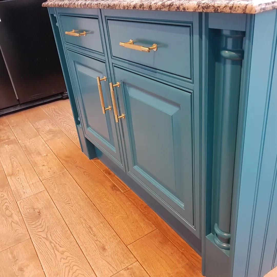 Stunning blue close up of kitchen